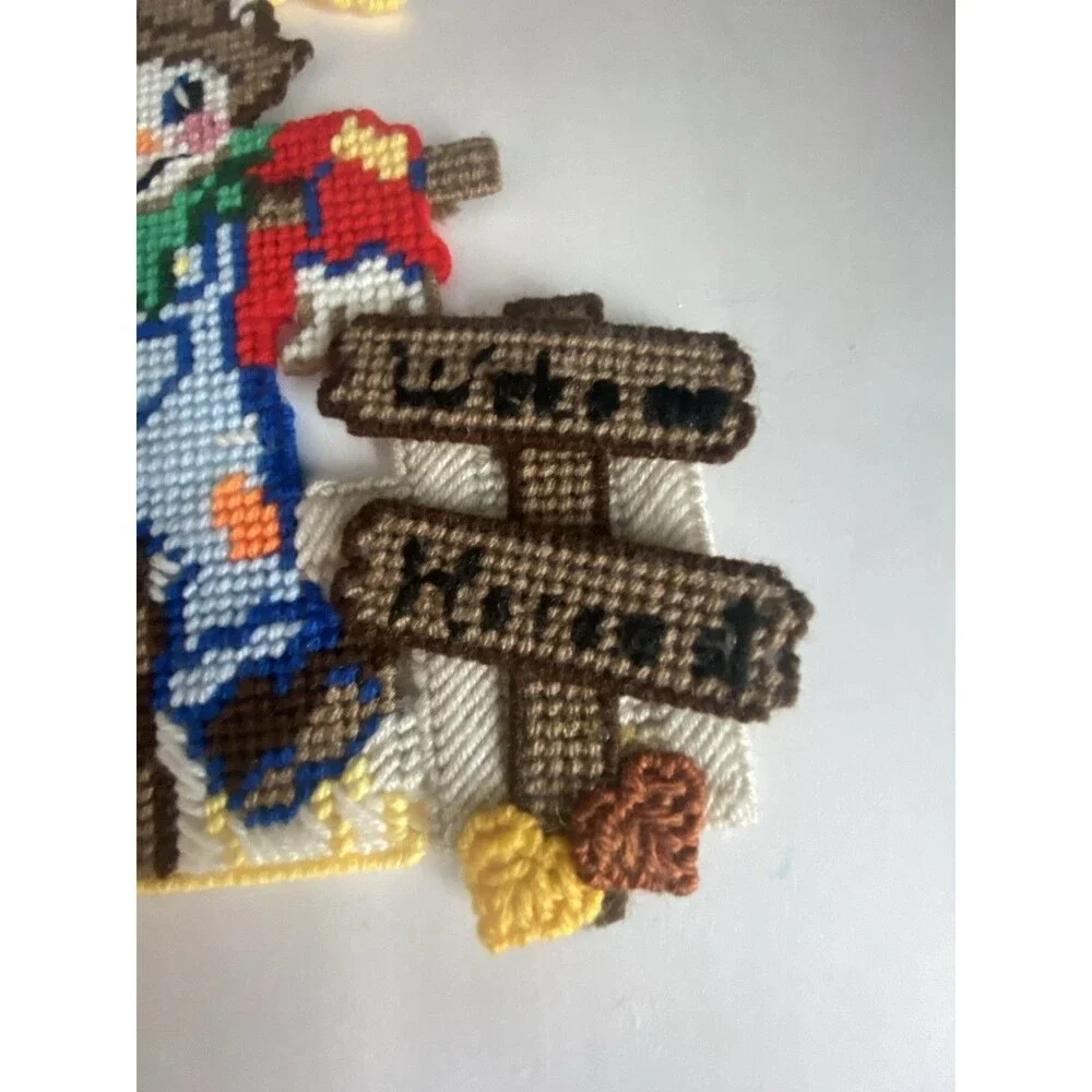 2 VTG  Fall Halloween  Thanksgiving Scarecrow Pumpkin Needlepoint Plastic Canvas